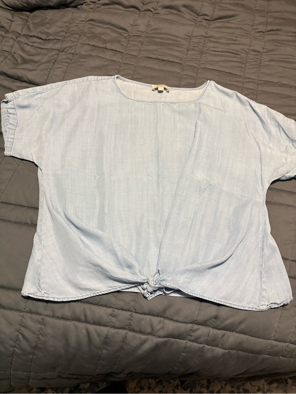 LOFT Light Blue Denim Short Sleeve Tie-Front Top Loose Fit